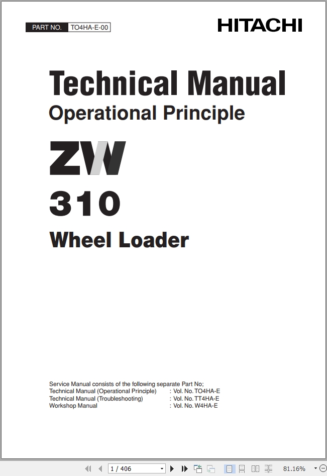 Hitachi Wheel Loader ZW310 Technical Manual