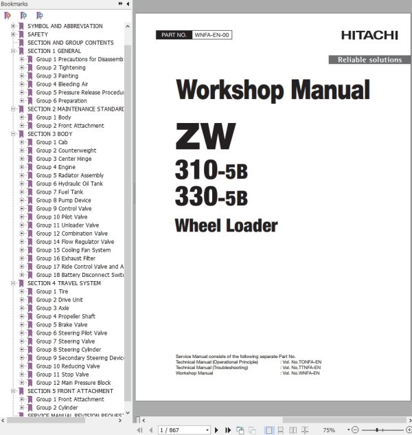 Hitachi Wheel Loader ZW330 5B Workshop Manual WNFA EN 00