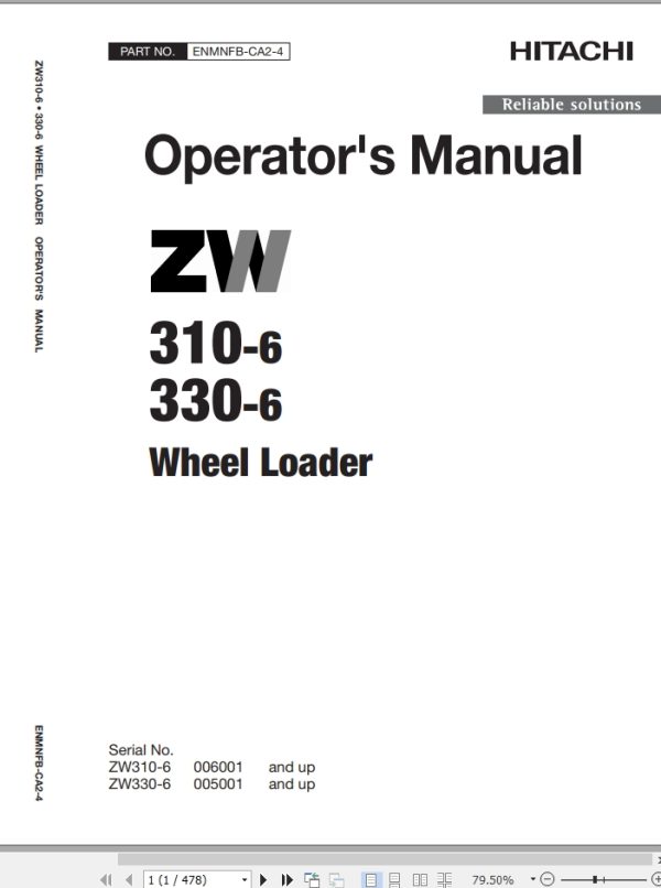 Hitachi Wheel Loader ZW330 6 Operators Manual