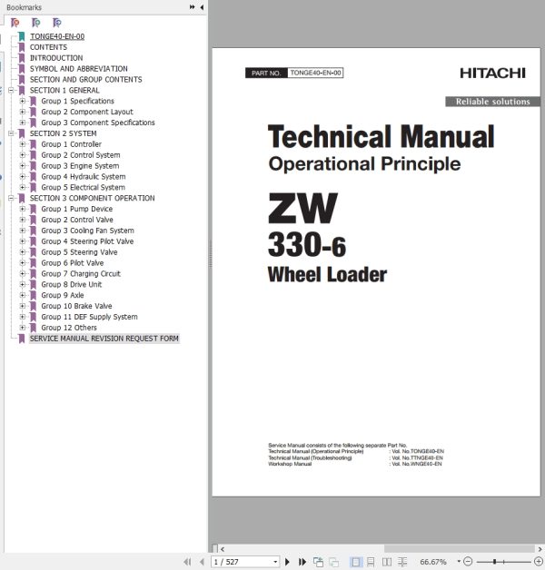 Hitachi Wheel Loader ZW330 6 Technical Manual