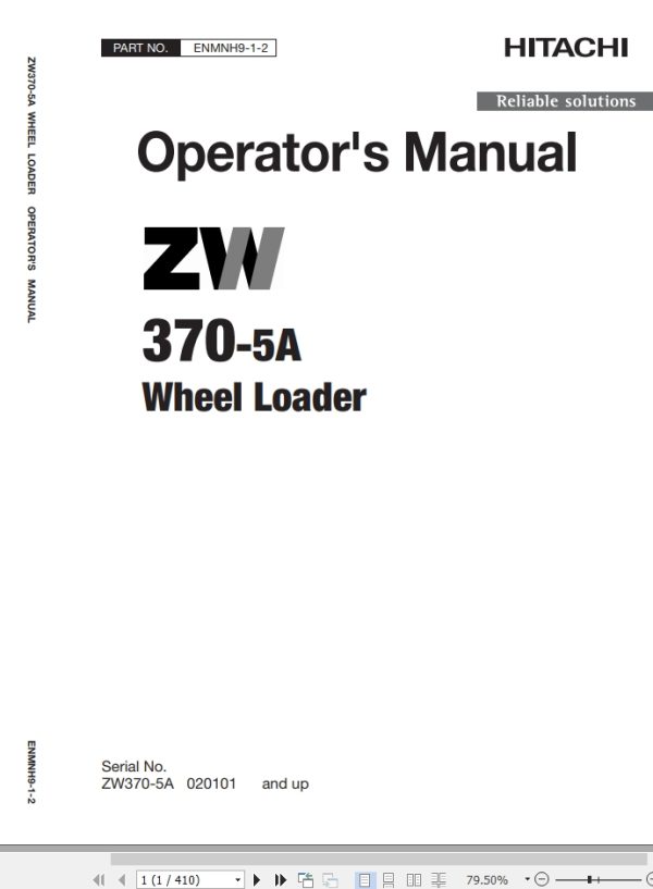 Hitachi Wheel Loader ZW370 5A Operators Manual ENMNH9 1 2