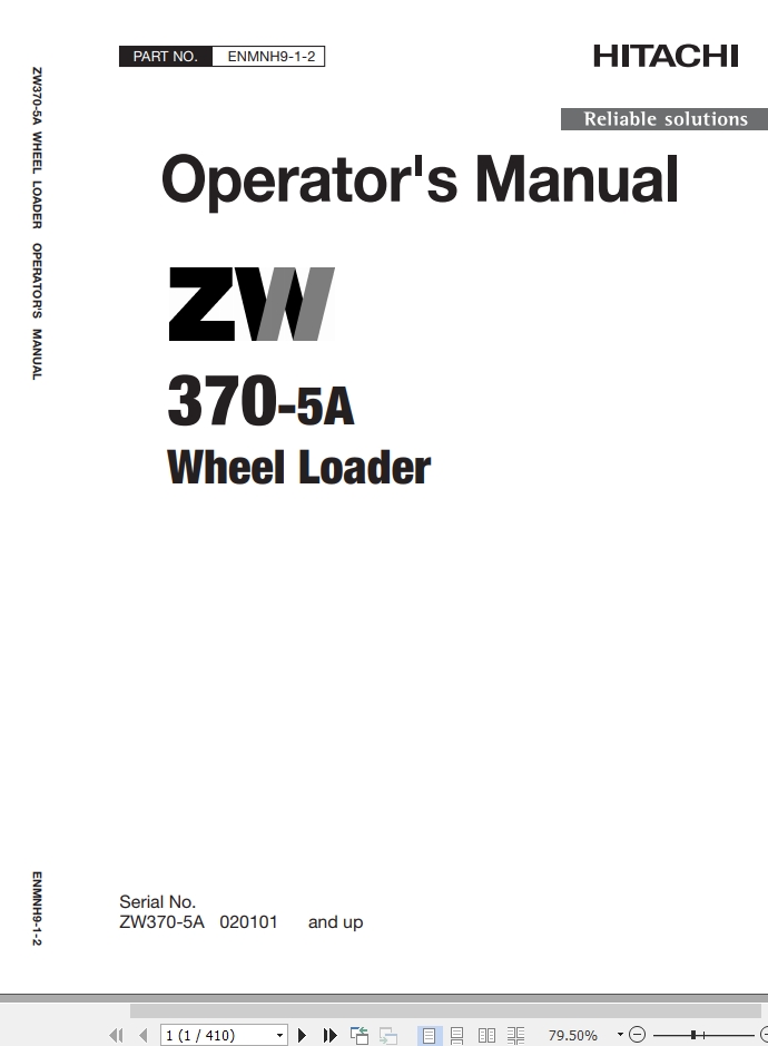 Hitachi Wheel Loader ZW370 5A Operators Manual ENMNH9 1 2