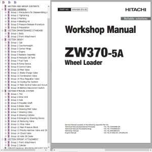 Hitachi Wheel Loader ZW370 5A Workshop Manual WNH990 EN 00