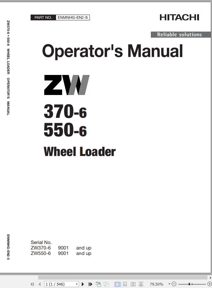 Hitachi Wheel Loader ZW370 6 Operators Manual ENMNHG EN2 5 1