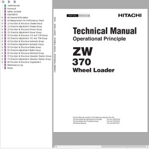 Hitachi Wheel Loader ZW370 Technical Manual