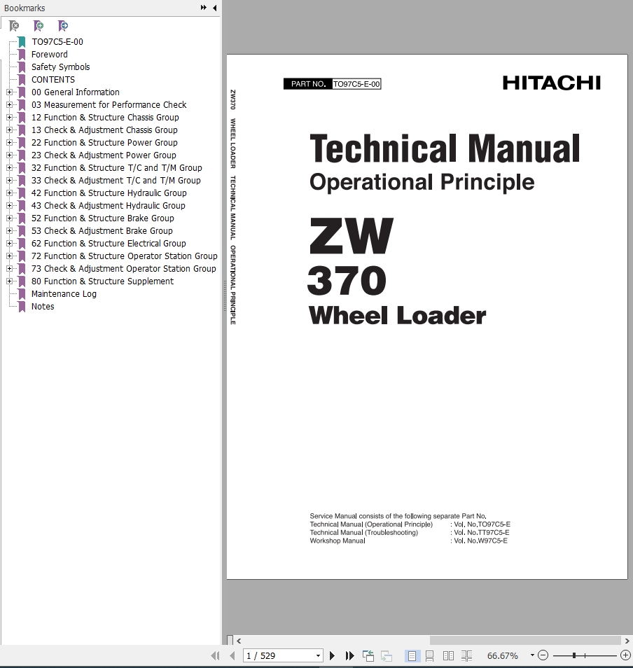 Hitachi Wheel Loader ZW370 Technical Manual