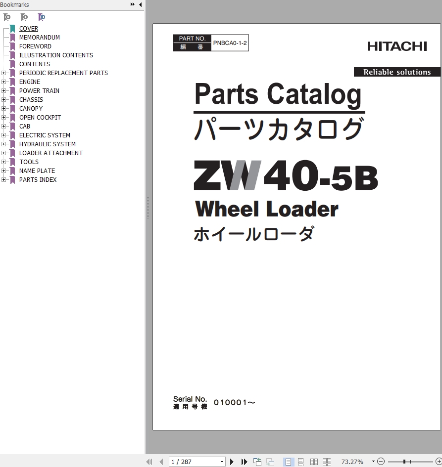 Hitachi Wheel Loader ZW40 5B Parts Catalog EN JP