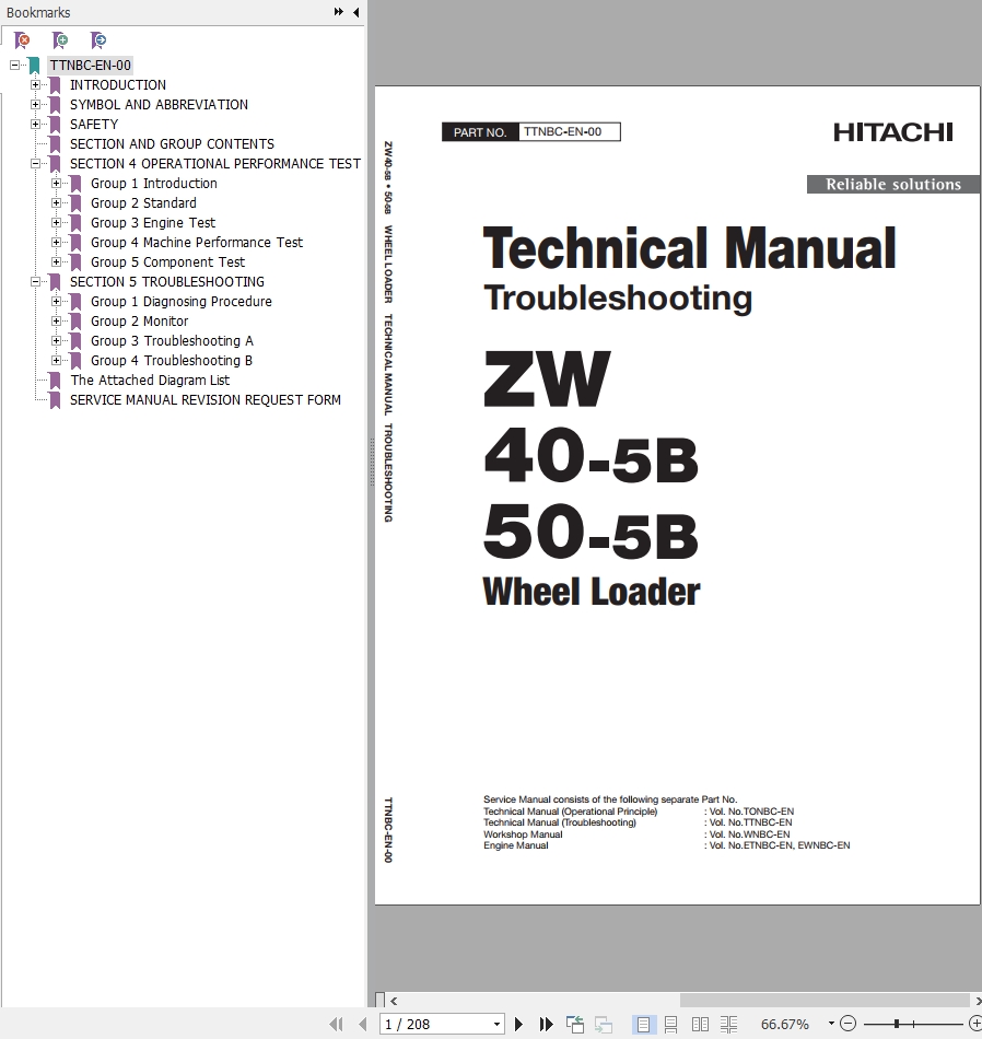 Hitachi Wheel Loader ZW40 5B Technical Manual