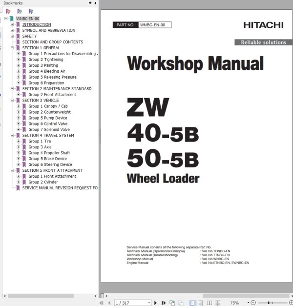 Hitachi Wheel Loader ZW40 5B Workshop Manual WNBC EN 00
