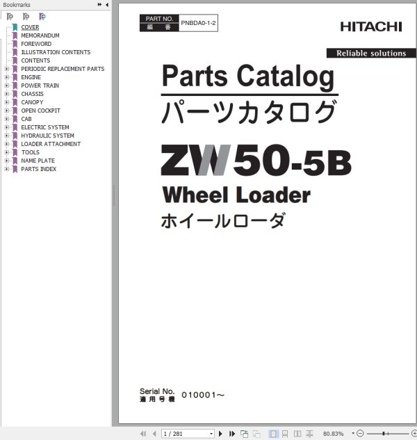 Hitachi Wheel Loader ZW50 5B Parts Catalog EN JP