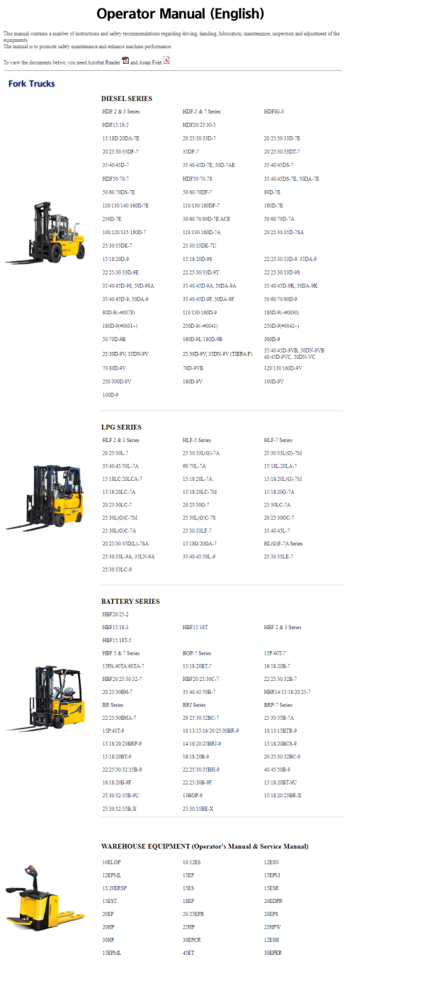 Hyundai Forklift Trucks Operator Manual PDF Updated 07.2023 Offline