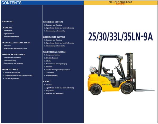 Hyundai Forklift Trucks Service Manual PDF Updated 07.2023 Offline 2 2