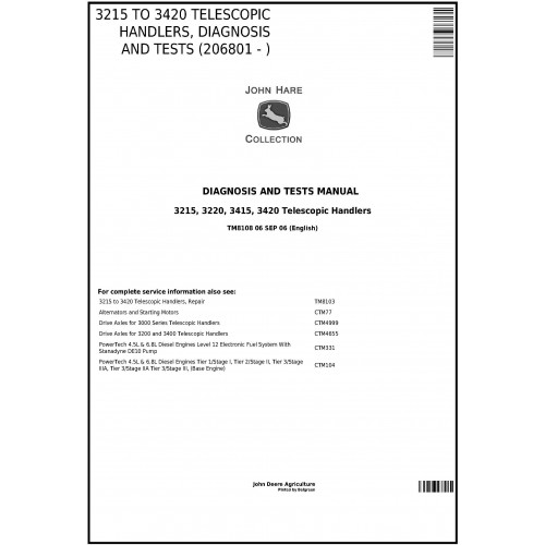 John Deere Telescopic Handlers 3215 3220 3415 3420 Diagnosis Tests Service Manual TM8108