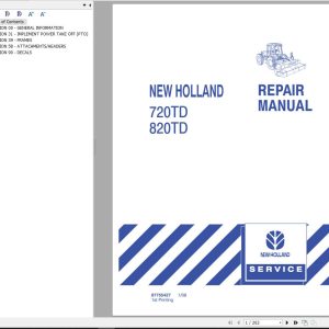 New Holland Disc Mower Conditioner Header 720TD 820TD Repair Manual