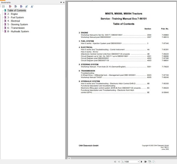 Steyr Tractors M9078 M9086 M9094 Service Training Manual 1