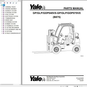 Yale Forklift B875 Parts Manual 1