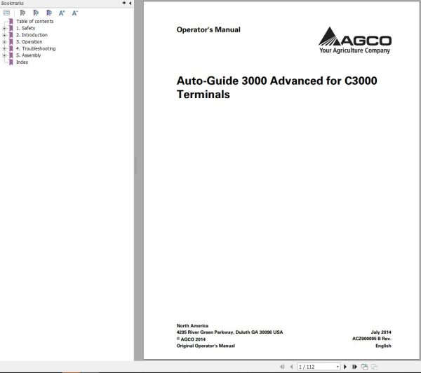 Agco Auto Guide 3000 Advanced Operators Manual ACZ000005B