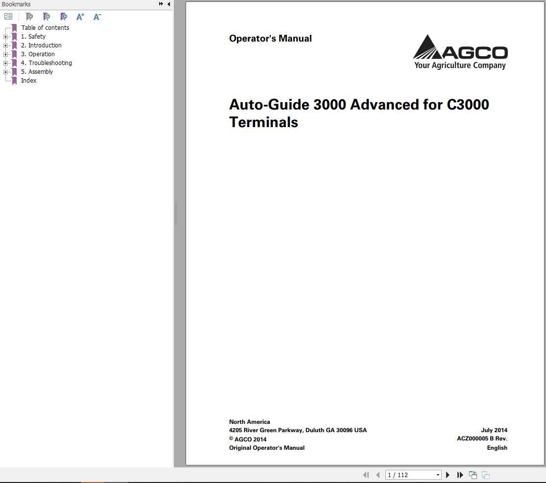 Agco Auto Guide 3000 Advanced Operators Manual ACZ000005B