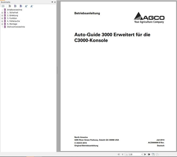 Agco Auto Guide 3000 Advanced Operators Manual ACZ000009B DE