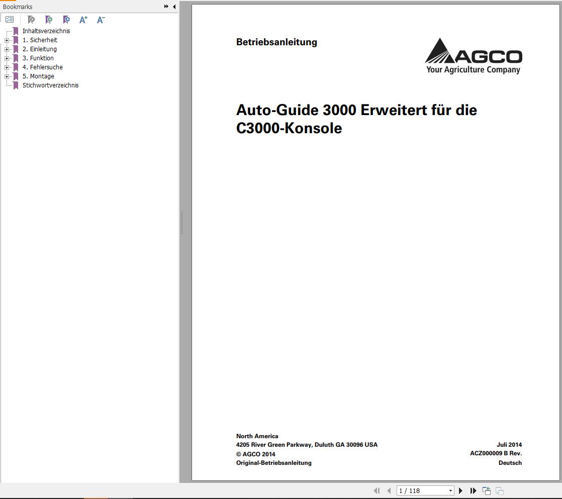 Agco Auto Guide 3000 Advanced Operators Manual ACZ000009B DE