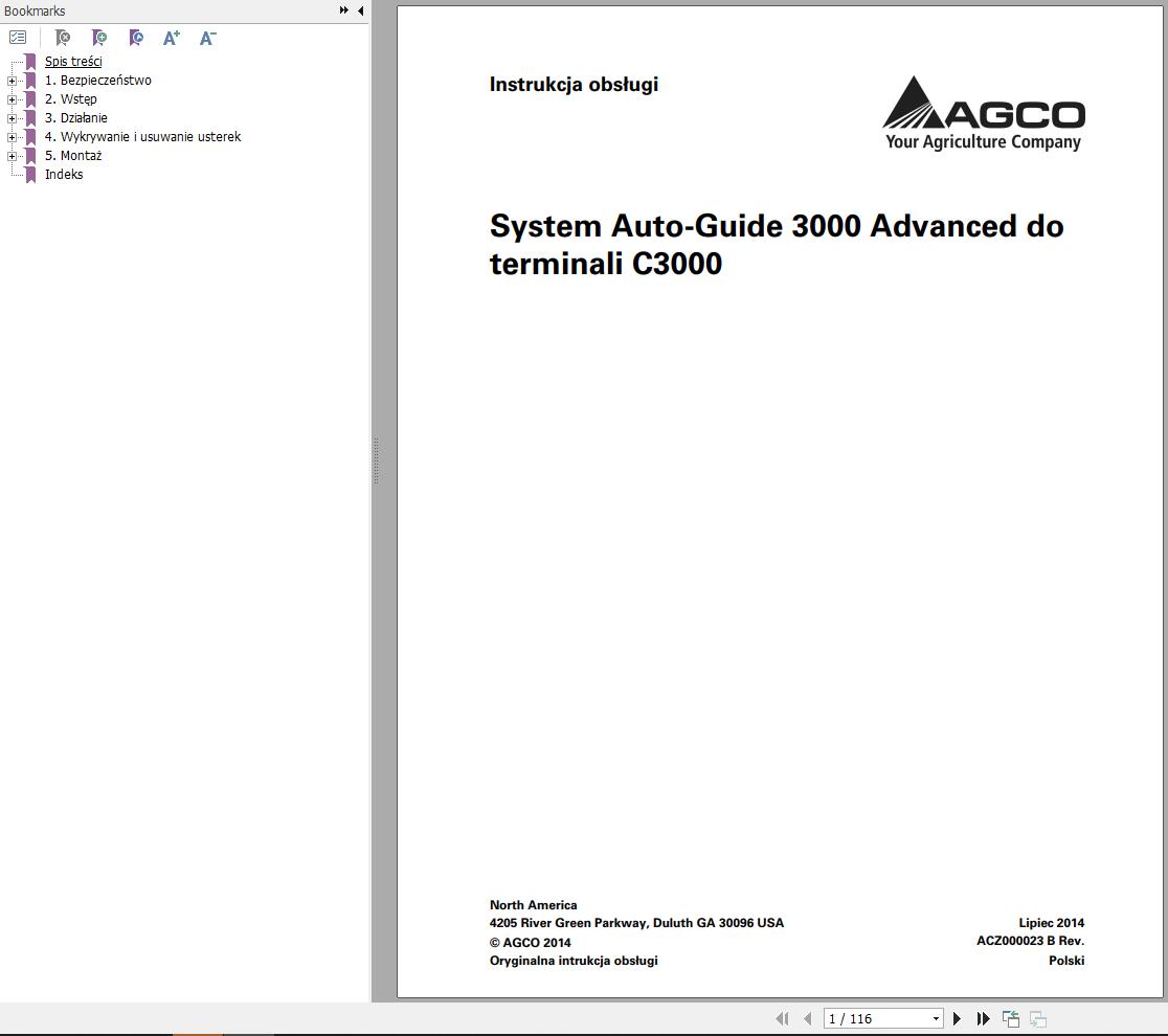 Agco Auto Guide 3000 Advanced Operators Manual ACZ000023B PL