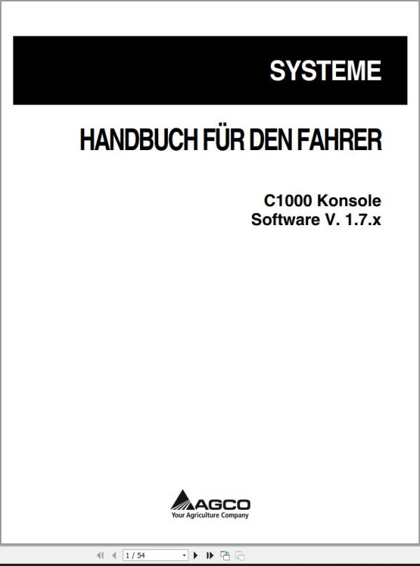 Agco Console C1000 Operator Manual 72571625B DE
