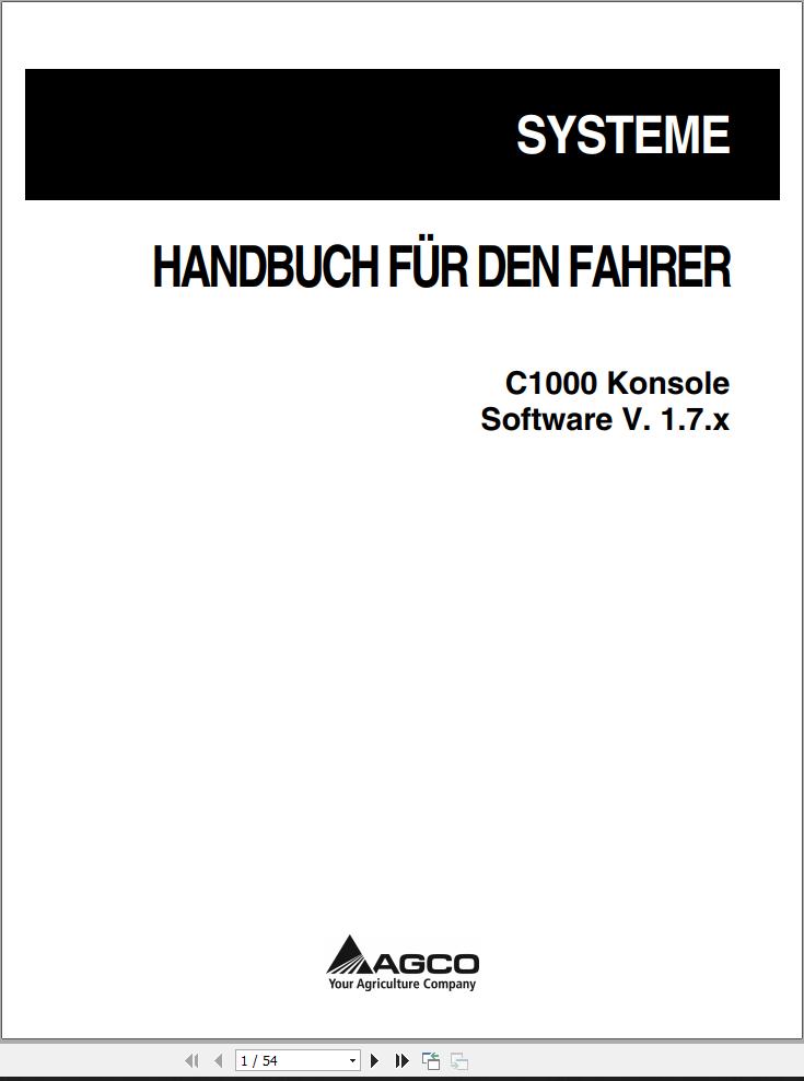Agco Console C1000 Operator Manual 72571625B DE