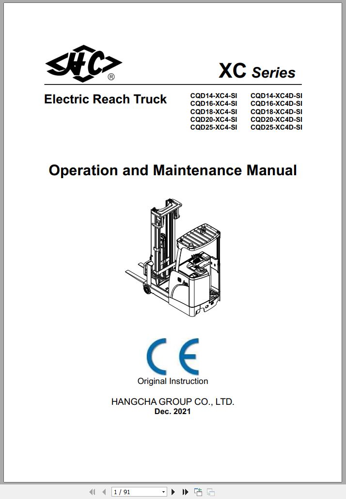 Hangcha Reach Truck CQD14 XC4 SI to CQD25 XC4D SI Operation and Maintenance Manual EN ZH 1e8492eea2e9d7e5a