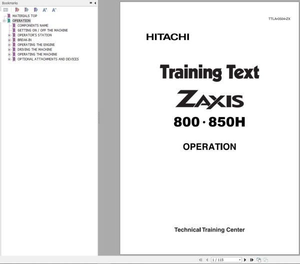 Hitachi Excavator ZX800 Maintenance Operation Manual