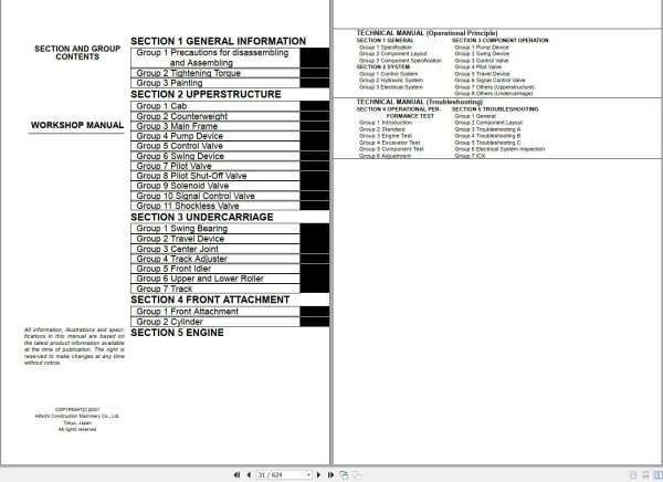 Hitachi Excavator ZX800 Service Manual