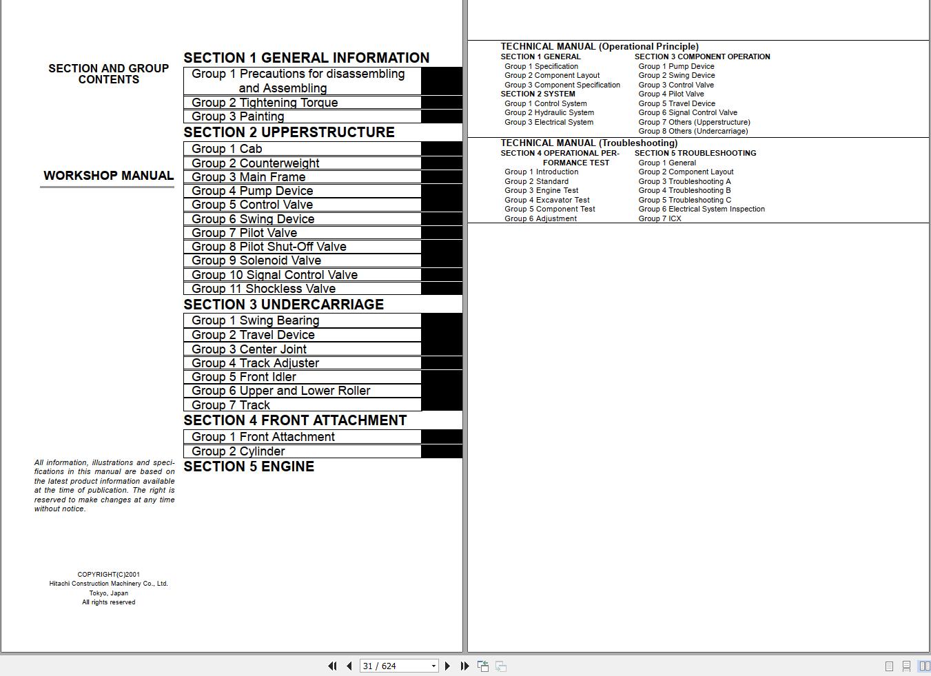 Hitachi Excavator ZX800 Service Manual