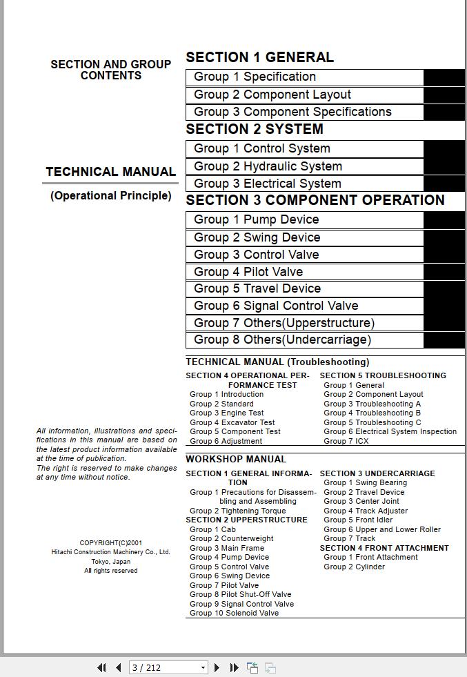 Hitachi Excavator ZX800 Technical Manual
