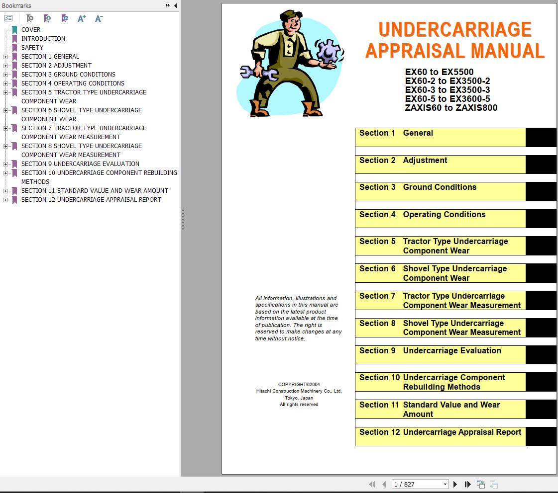 Hitachi Excavator ZX800 Undercarriage Maintenance Manual