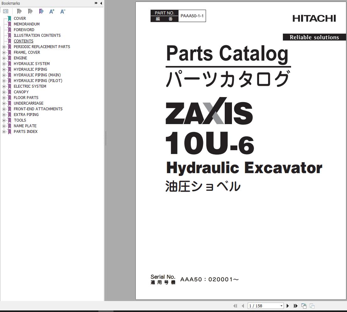 Hitachi Hydraulic Excavator ZX10U 6 Parts Catalog EN JP