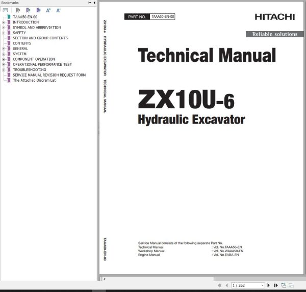 Hitachi Hydraulic Excavator ZX10U 6 Technical Manual TAAA50 EN 00