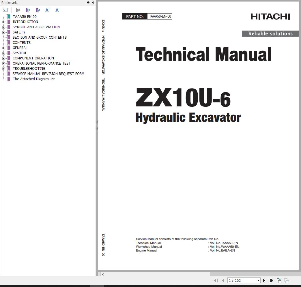 Hitachi Hydraulic Excavator ZX10U 6 Technical Manual TAAA50 EN 00