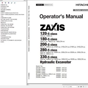 Hitachi Hydraulic Excavator ZX120 5 to ZX330 5 Class Operators Manual