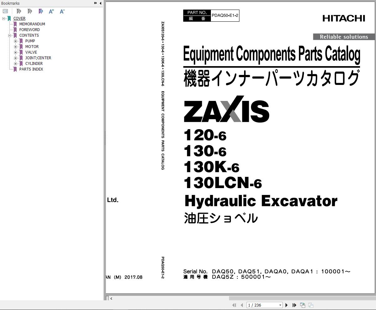 Hitachi Hydraulic Excavator ZX120 6 ZX130 6 ZX130K 6 ZX130LCN 6 Parts Catalog EN JP