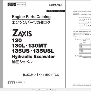 Hitachi Hydraulic Excavator ZX120 to ZX135USL Engine Parts Catalog