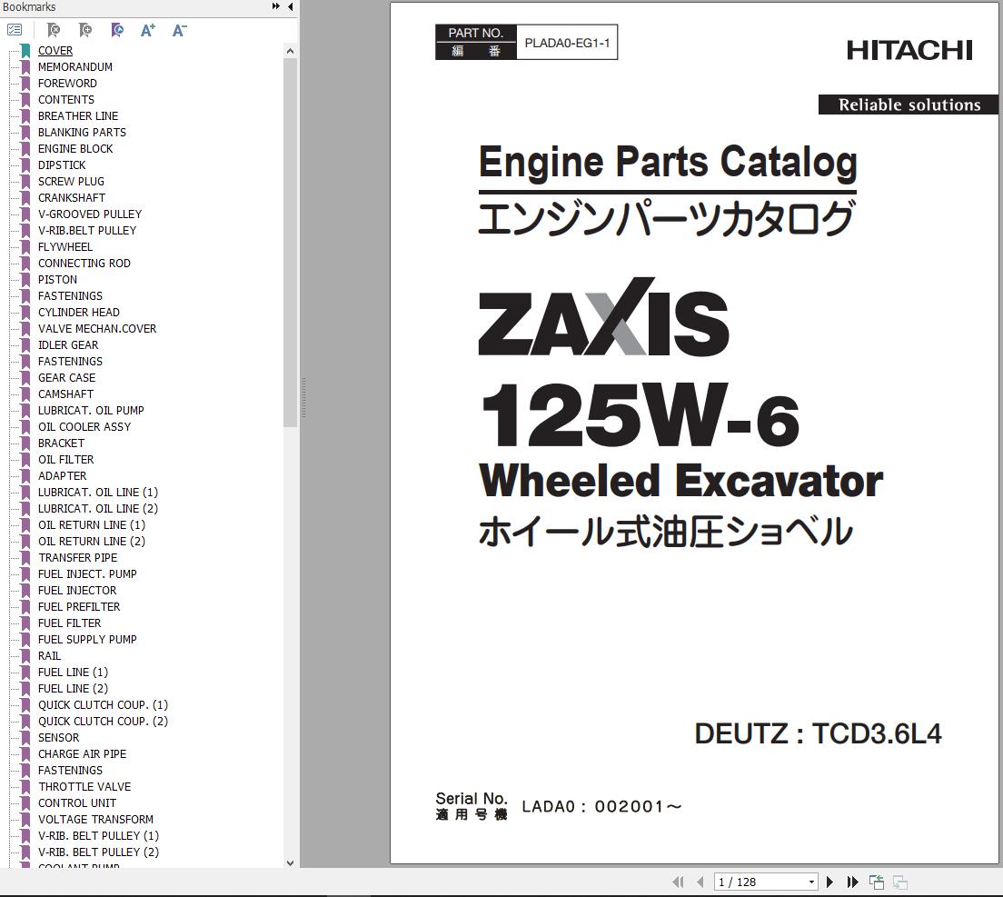 Hitachi Hydraulic Excavator ZX125 6 Parts Catalog EN JP