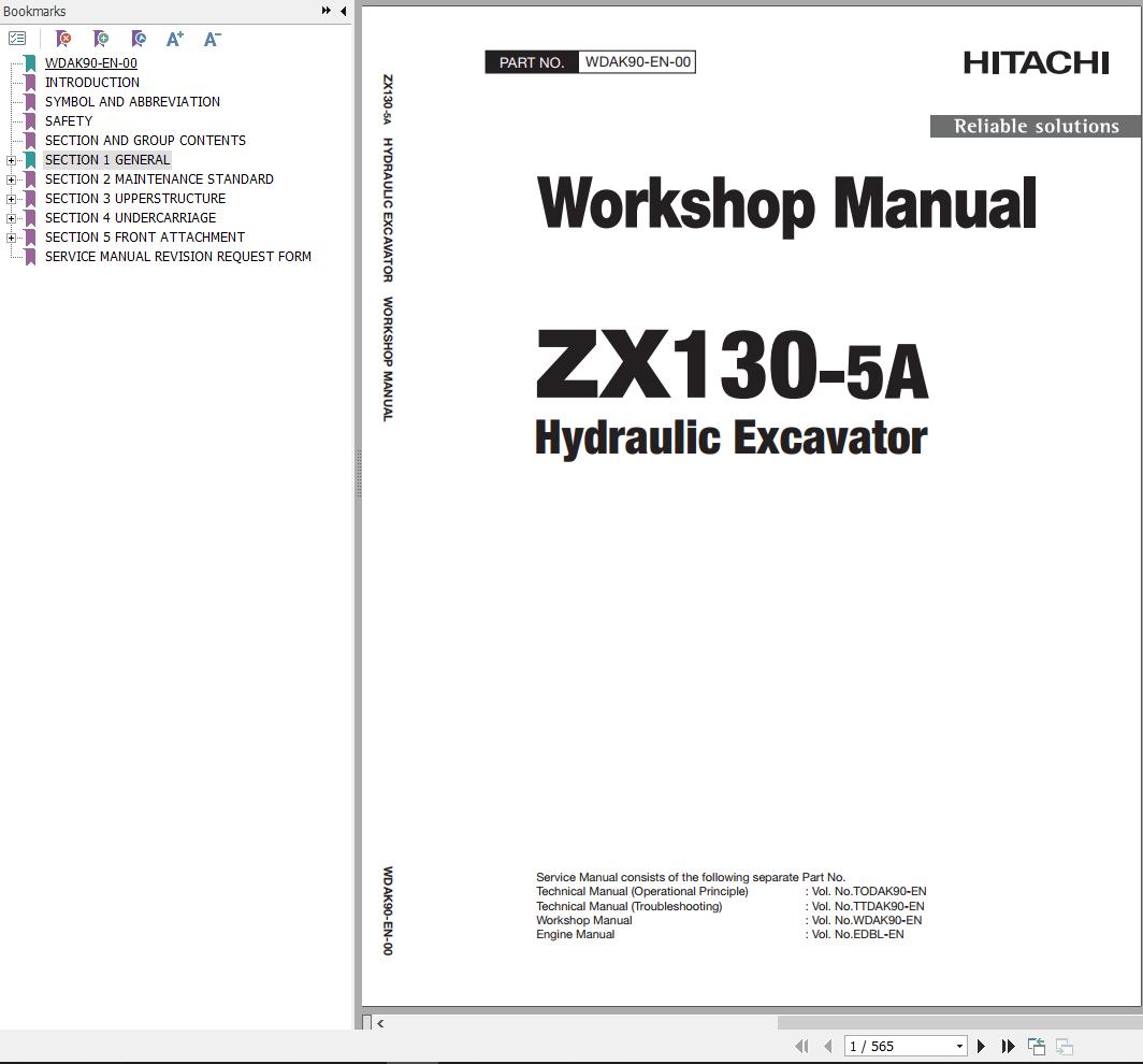 Hitachi Hydraulic Excavator ZX130 5A Workshop Manual