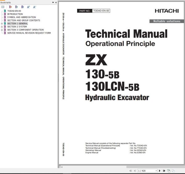 Hitachi Hydraulic Excavator ZX130 5B ZX130LCN 5B Technical Manual
