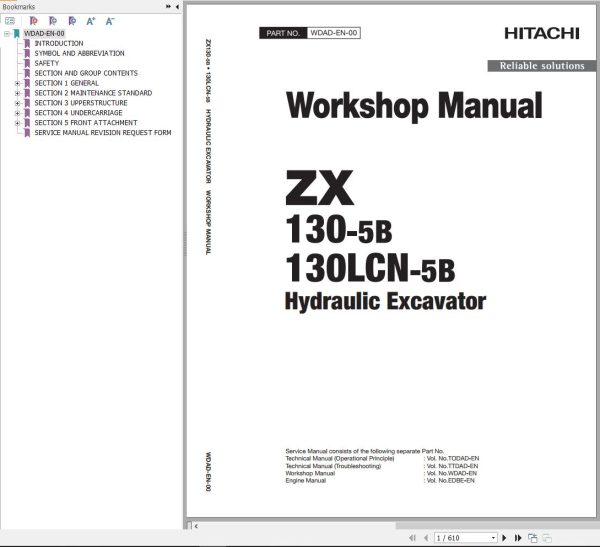 Hitachi Hydraulic Excavator ZX130 5B ZX130LCN 5B Workshop Manual