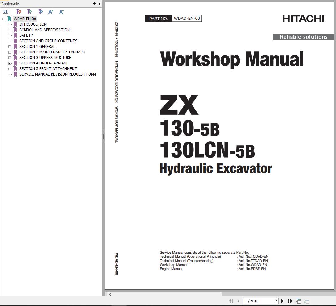 Hitachi Hydraulic Excavator ZX130 5B ZX130LCN 5B Workshop Manual