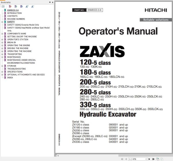 Hitachi Hydraulic Excavator ZX130 5G Operators Manual ENMDCD 3 6