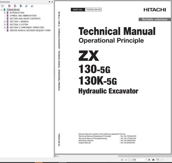 Hitachi Hydraulic Excavator ZX130 5G ZX130K 5G Technical Manual