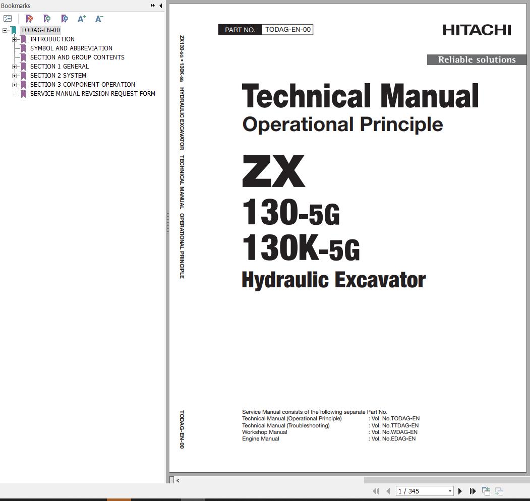 Hitachi Hydraulic Excavator ZX130 5G ZX130K 5G Technical Manual