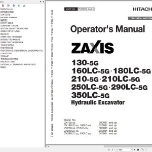 Hitachi Hydraulic Excavator ZX130 5G to ZX350LC 5G Operators Manual