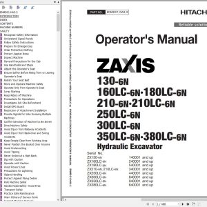 Hitachi Hydraulic Excavator ZX130 6N to ZX380LC 6N Operators Manual