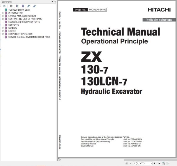Hitachi Hydraulic Excavator ZX130 7 ZX130LCN 7 Technical Manual
